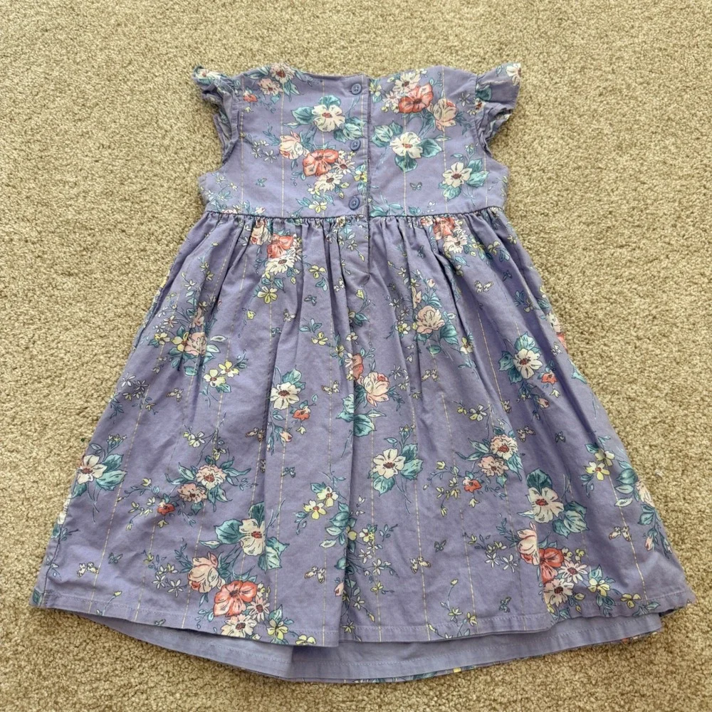OshKosh B'gosh Floral Dress Toddler 4T/4A Purple Flutter Sleeve Metallic Stripe